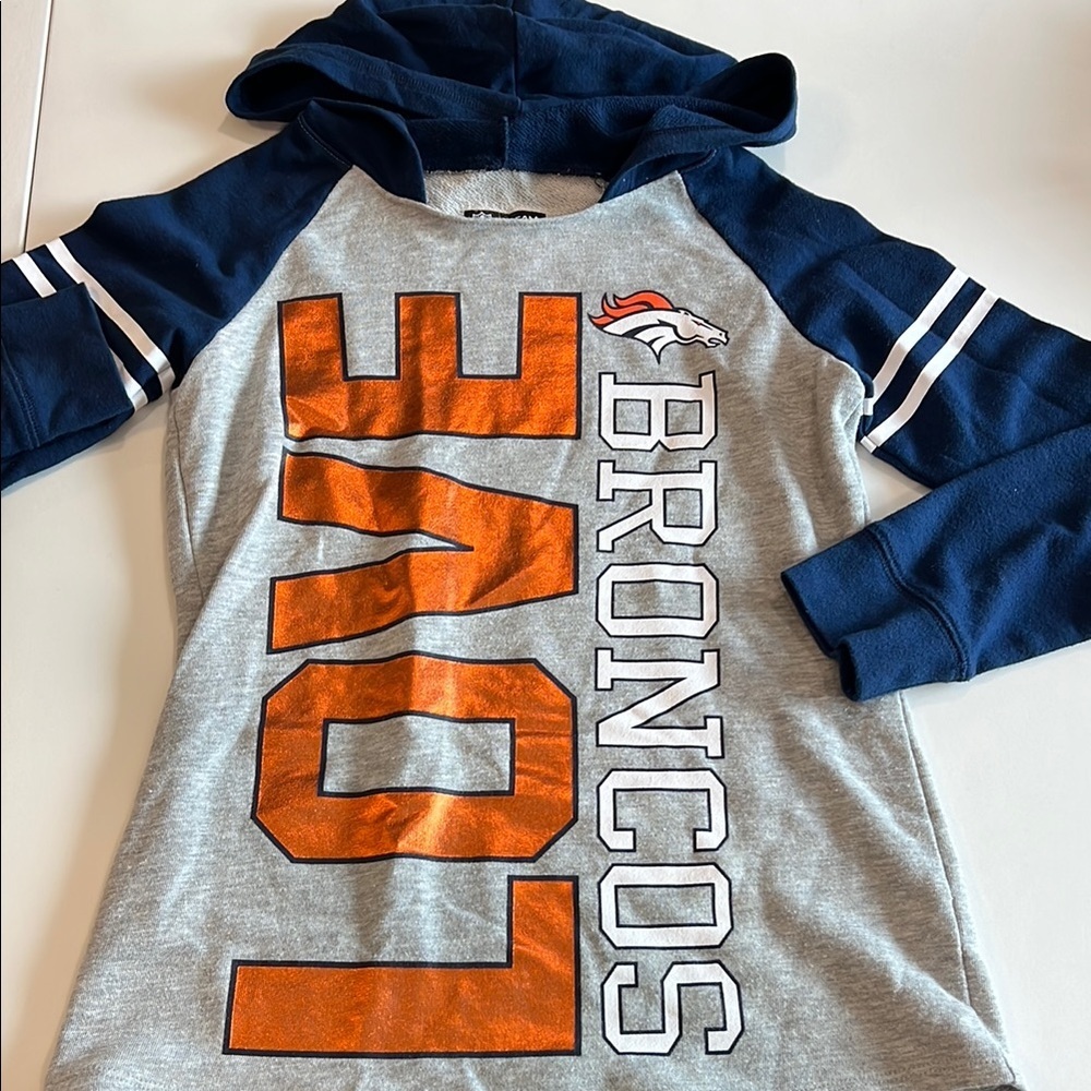 NFL Broncos Gray and Blue Sweatshirt with Raglan Sleeves - girls, 8-10